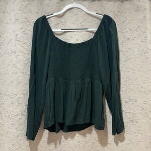 Old Navy Dark Green Women's Long Sleeve Smocked Peplum Blouse